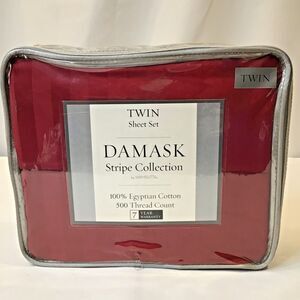Wamsutta Damask Stripe Collection 500TC Red Twin Sheet Set 100% Egyptian Cotton